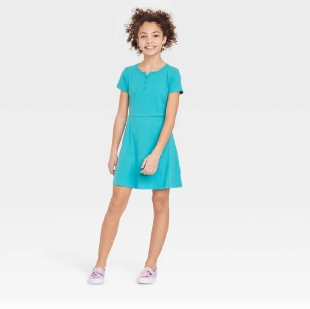 Girl's Teal A-Line Dress - Art Class - S (6/7)